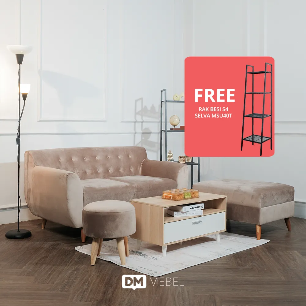 BUNDLING SWEET LIVING SET KURSI SOFA WANDA SEATER + COFFEE TABLE BELATRIX CT80 + FREE DM MEBEL RAK SERBAGUNA BESI S4 SELVA MSU40T BLACK_WEB