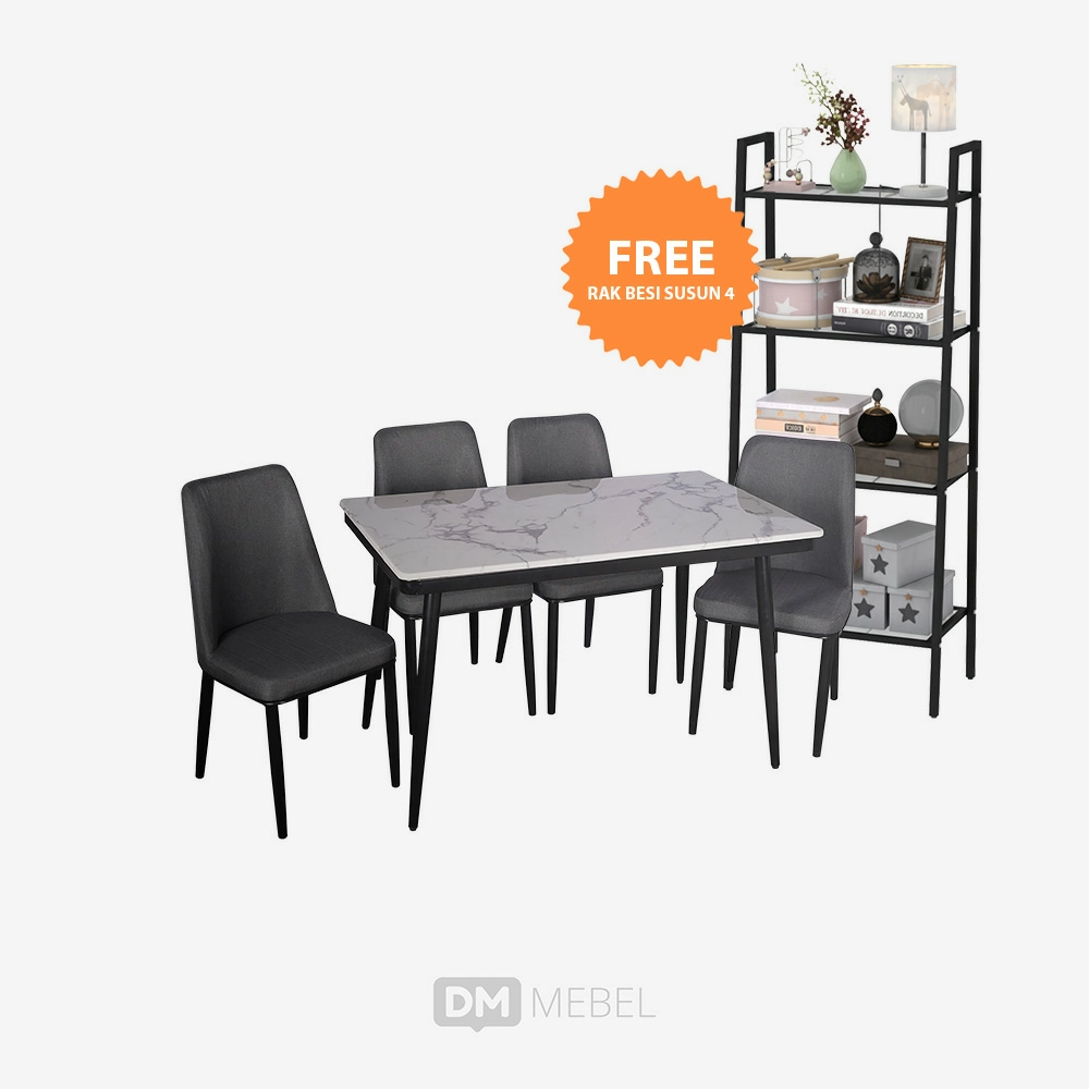 DM MEBEL MEJA MAKAN K4 DS SCORIA AVANT + DM MEBEL RAK SERBAGUNA BESI SUSUN 4 SELVA MSU 60T4 BLACK BAVARIAN_WEB BUNDLING (1)